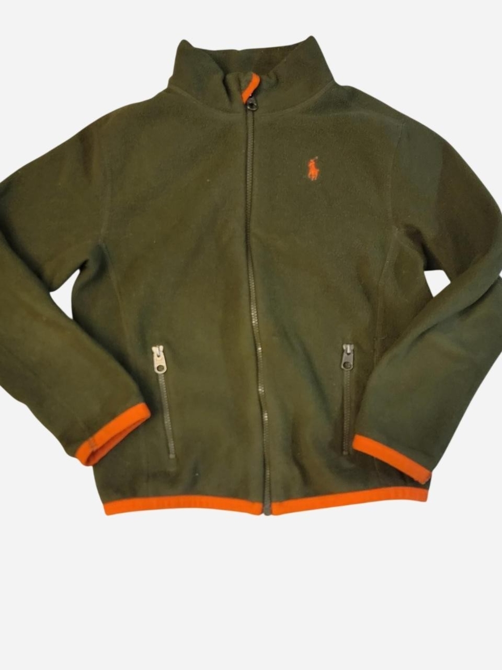 Polo by Ralph Lauren Kids Olive Green Fleece Jacket with Orange Trim